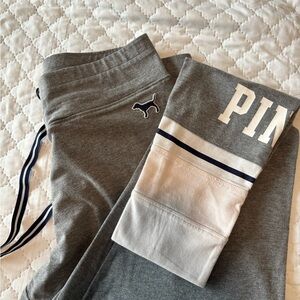 PINK Victoria's Secret Gray Joggers with Navy Accents